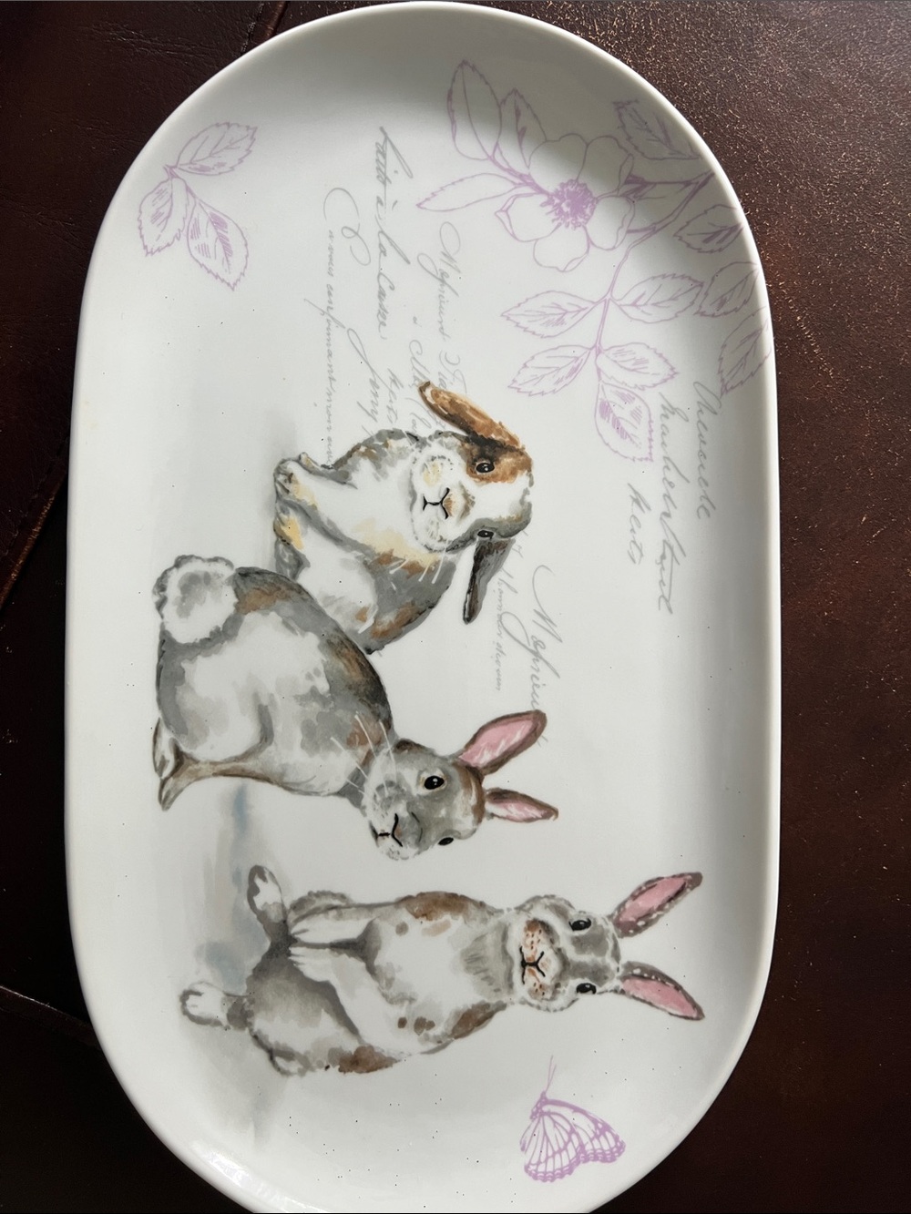Pier 1 White Platter with Pink and Brown Bunny Design